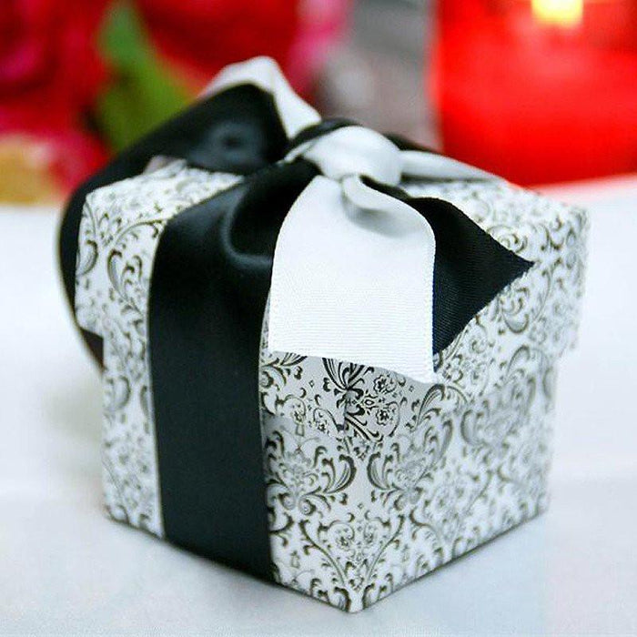 100 Pack | 2inch Black/White Flocking Party Favor Candy Gift Boxes & Lids