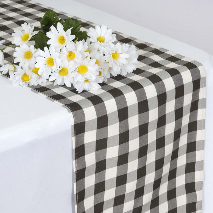 Buffalo Plaid Table Runner | Black / White | Gingham Polyester Checkered Table Runner
