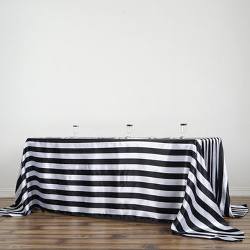 90"x132" | Black / White Seamless Stripe Satin Rectangle Tablecloth