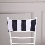 5 Pack | Black/White Stripe Spandex Fit Chair Sashes, Elastic Bands - 5x14Inch