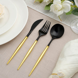 Elevate Your Table Setting with the 24 Pack | 8" Black With Gold Handle Silverware Set