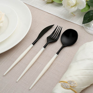 Elegant and Chic: 24 Pack | 8" Black With Ivory Handle Silverware Set