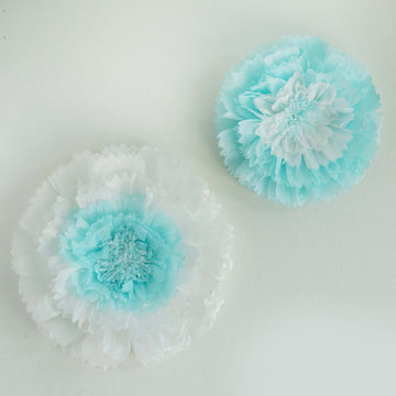 Set of 2 Light Blue Carnation 3D Wall Giant Tissue Paper Flowers - 12",16"