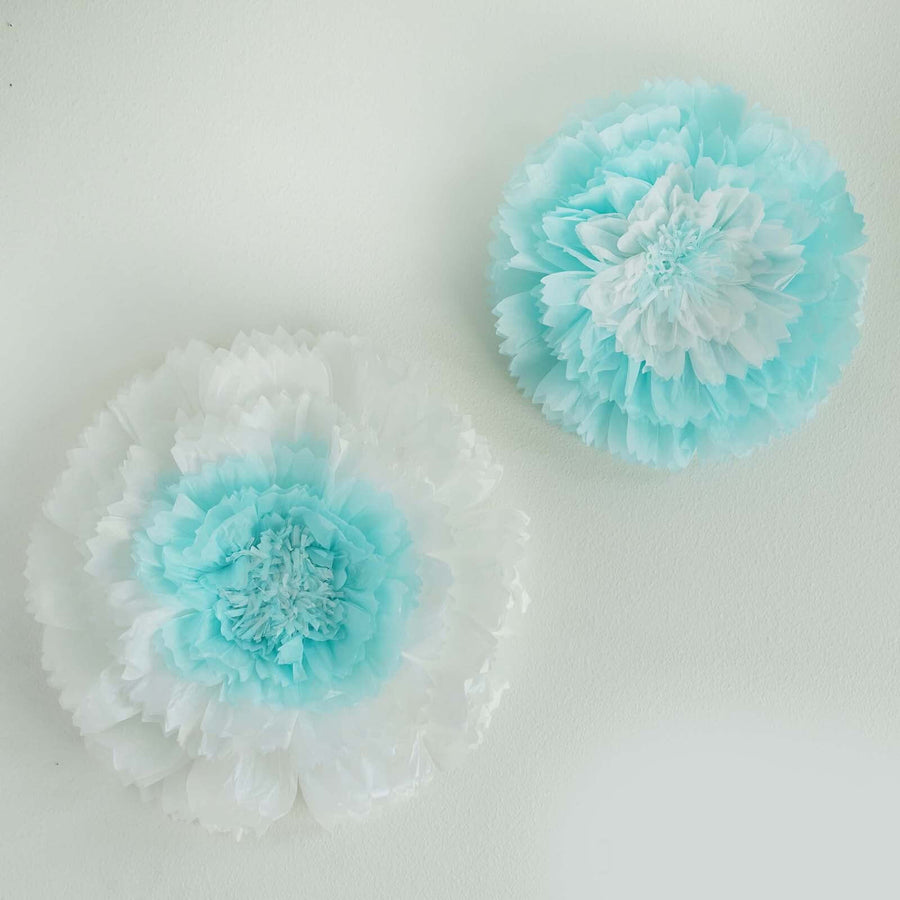 2 Size Pack | Carnation Blue 3D Wall Flowers Giant Tissue Paper Flowers - 12",16"