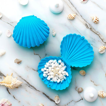 12 Pack | 3.5" Blue Seashell Treats Jewelry Beach Party Favor Boxes, Sea Shell Mini Candy Container Gift Boxes