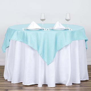 Add Elegance to Your Events with the 54x54 Blue Square Polyester Table Overlay