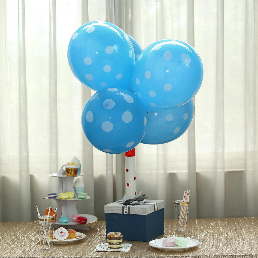 25 Pack | 12inches Blue & White Fun Polka Dot Latex Party Balloons