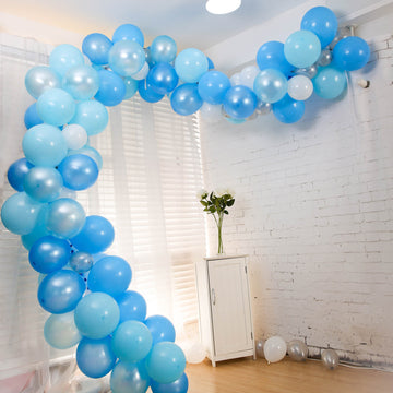 100 Pack | Blue, Silver and White DIY Balloon Garland Arch Party Kit