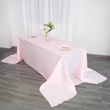 90"x156" Blush Accordion Crinkle Taffeta Seamless Rectangular Tablecloth