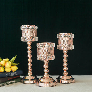 Rose Gold Acrylic Crystal Beaded Votive Candle Holders - Elegant and Versatile