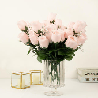 Elegant Blush Artificial Premium Silk Flower Rose Bud Bouquets