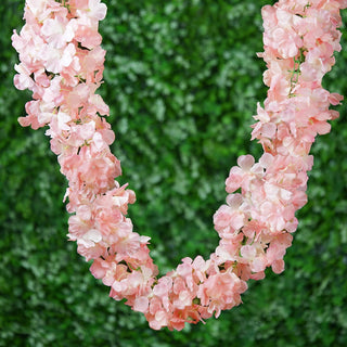 Add Elegance to Your Event with the 7ft Blush Artificial Silk Hydrangea Hanging Flower Garland Vine