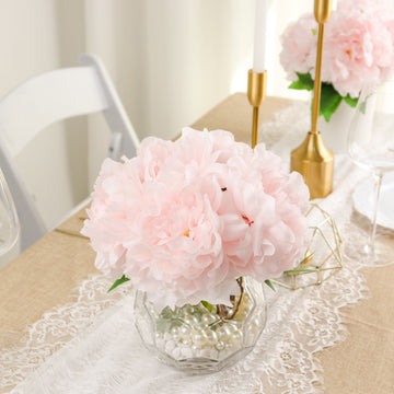 2 Bushes 17" Blush Artificial Silk Peony Flower Bouquets, Real Touch Peonies Spray