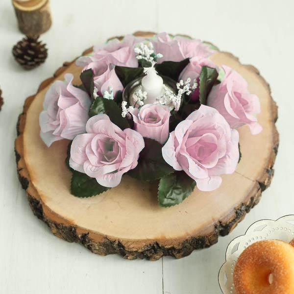 4 Pack | 3inch Blush/Rose Gold Artificial Silk Rose Flower Candle Ring Wreaths