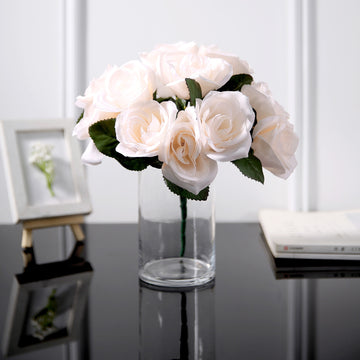12" Blush Artificial Velvet-Like Rose Flower Bouquet Bush