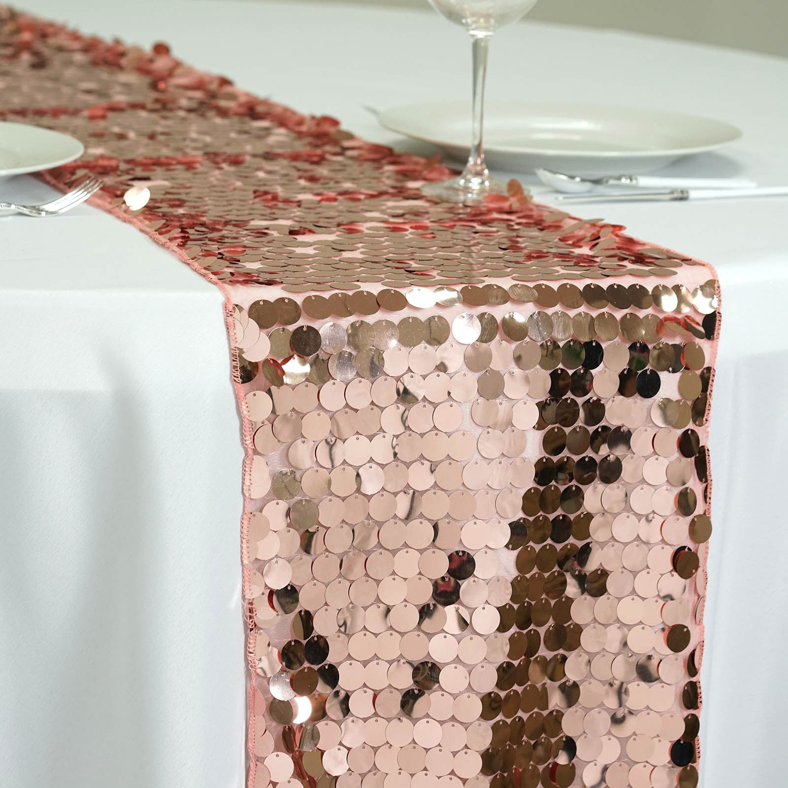 13x108 Rose Gold Big Payette Sequin Table Runner