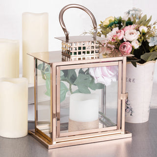 Rose Gold Cage Top Stainless Steel Candle Lantern