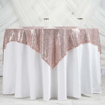 60"x60" Blush Duchess Sequin Square Table Overlay
