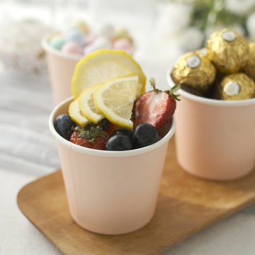 50 Pack Blush 10oz Eco-Friendly Paper Dessert Cups, Disposable Ice Cream Yogurt Bowls - 300 GSM