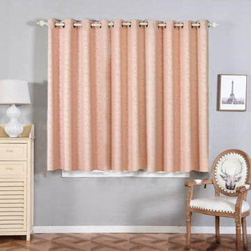 2 Pack Blush Embossed Thermal Blackout Curtain Panels, 52"x64" With Chrome Grommet Window Treatment