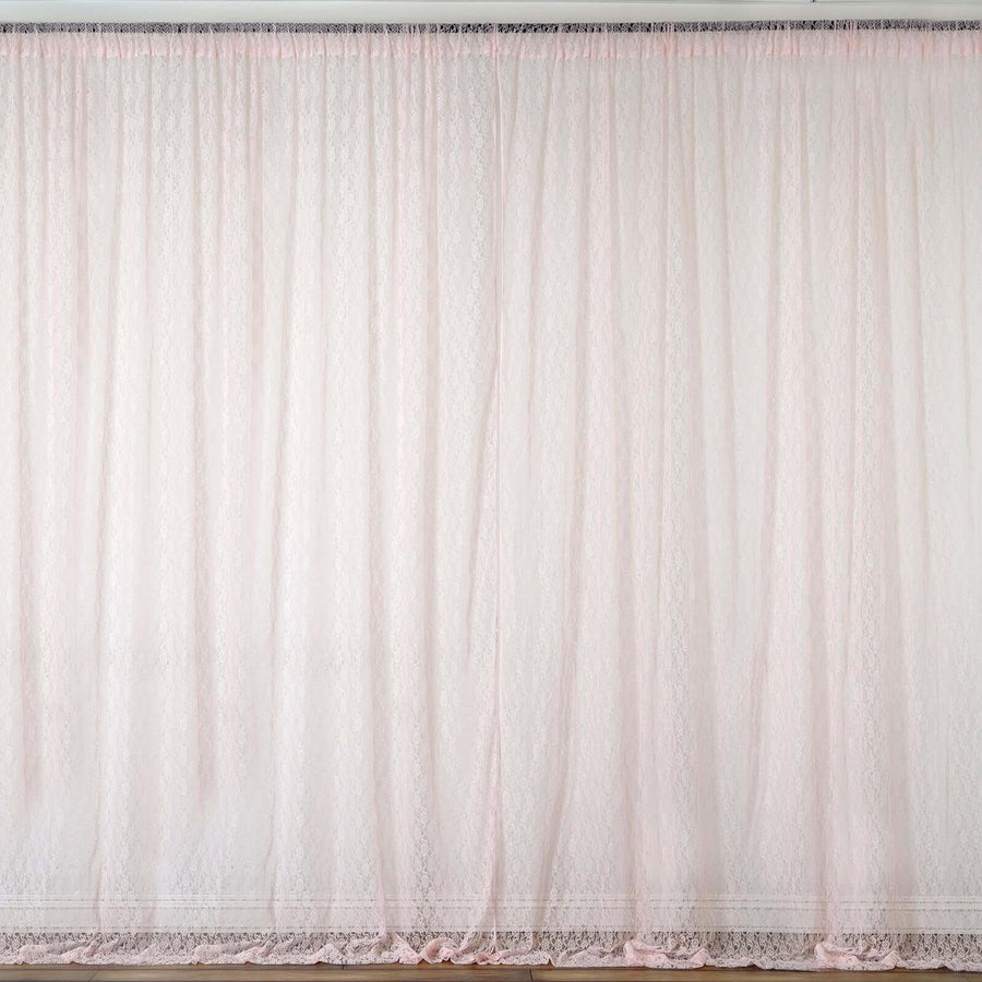 2 Pack | 5ftx10ft Blush/Rose Gold Fire Retardant Floral Lace Sheer Curtains With Rod Pockets