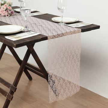 12"x108" Blush Floral Lace Table Runner