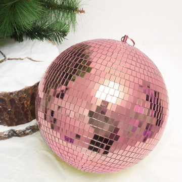 2 Pack 10" Rose Gold Foam Disco Mirror Ball With Hanging Swivel Ring, Holiday Party Decor