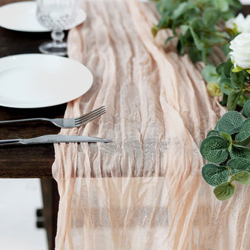 10ft Blush Gauze Cheesecloth Boho Table Runner