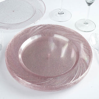 Blush Glittered Plastic Disposable Dinner Plates - Add Elegance to Your Event