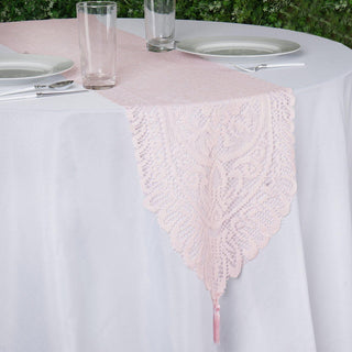 Blush Lace Floral Embroidered Table Runner - Add Elegance and Sophistication to Your Event Decor