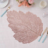 6 Pack | 18inch Blush Rose Gold Metallic Fall Leaf Vinyl Placemats, Non-Slip Dining Table Mats