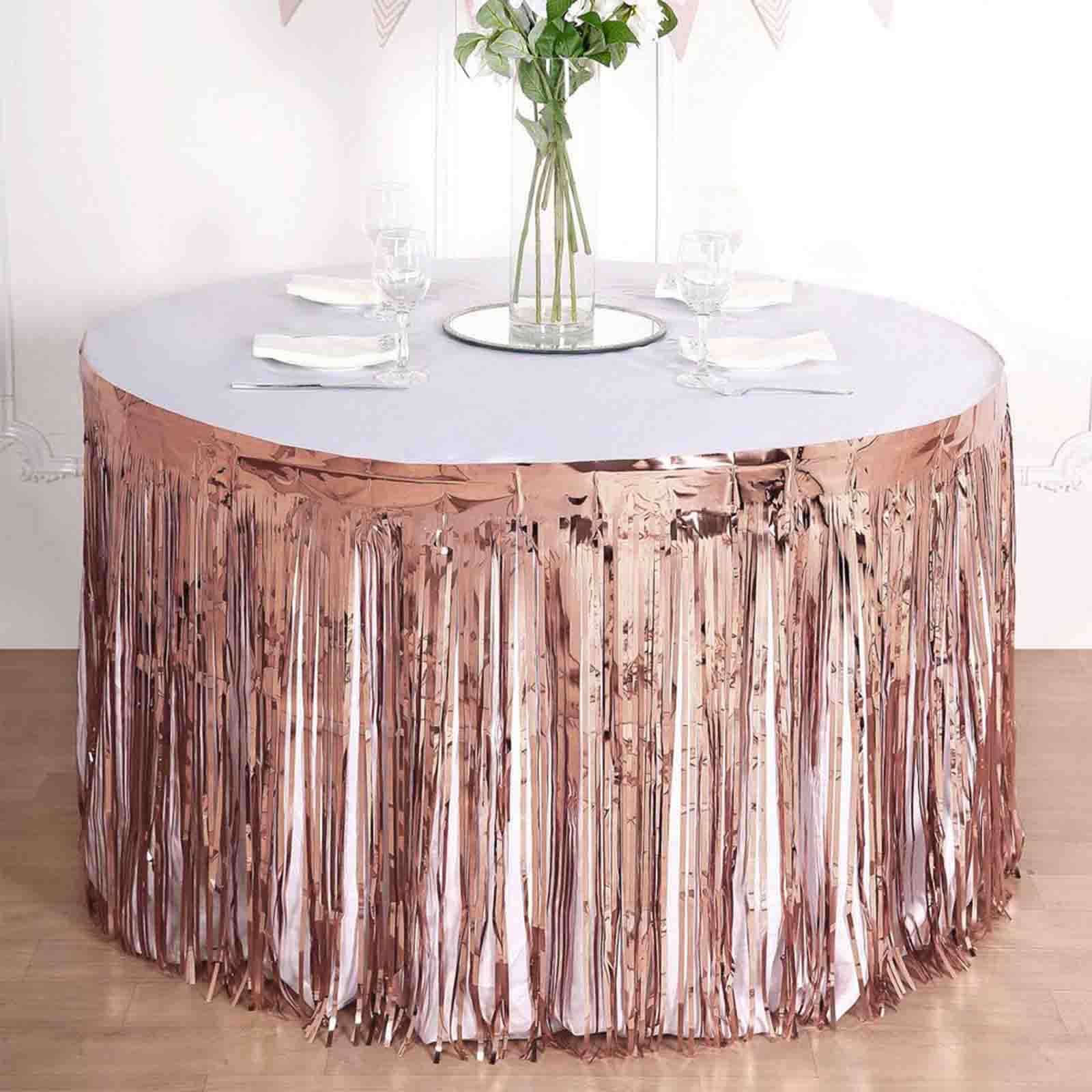 30x9FT Metallic Foil Fringe Table Skirt, Self Adhesive Party Table Skirt -  Red