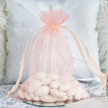10 Pack 5"x7" Blush Organza Drawstring Wedding Party Favor Gift Bags