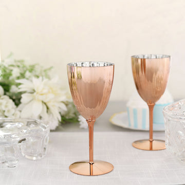 6 Pack Rose Gold 8oz Plastic Wine Glasses, Disposable Goblets