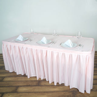 Add Elegance to Your Event with the 14ft Blush Pleated Polyester Table Skirt