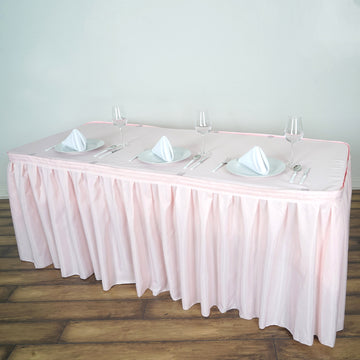 14ft Blush Pleated Polyester Table Skirt, Banquet Folding Table Skirt