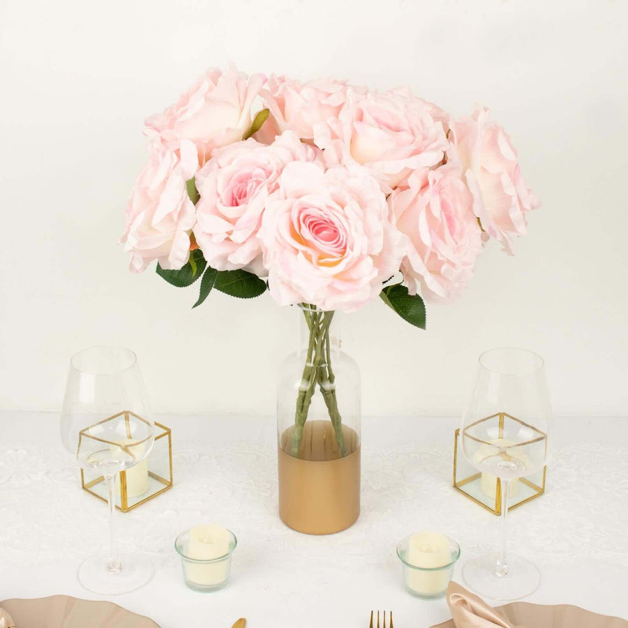 2 Bushes | 17inch Blush Rose Gold Premium Silk Jumbo Rose Flower Bouquet, Floral Arrangements