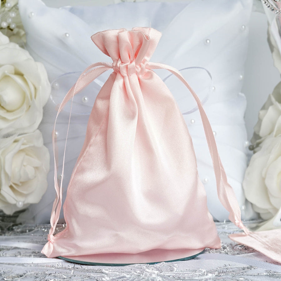 12 Pack | 5x7inch Blush Rose Gold Satin Drawstring Wedding Party Favor Gift Bags