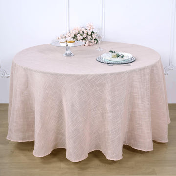 120" Blush Seamless Round Tablecloth, Linen Table Cloth With Slubby Textured, Wrinkle Resistant