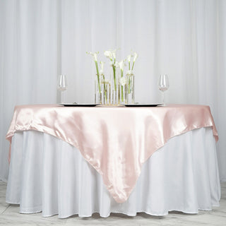 Transform Your Tables with the Blush Seamless Satin Square Tablecloth Overlay