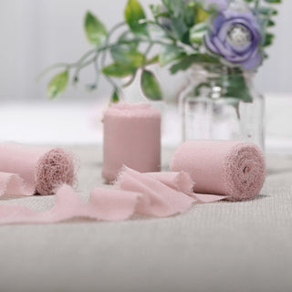 Blush Silk-Like Chiffon Linen Ribbon Roll for Bouquets, Wedding Invitations Gift Wrapping