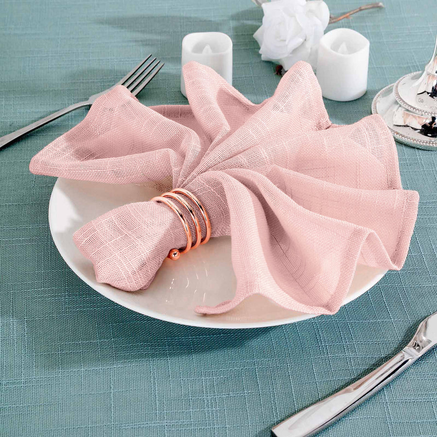 5 Pack | Blush/Rose Gold Slubby Textured Cloth Dinner Napkins, Wrinkle Resistant Linen | 20x20Inch