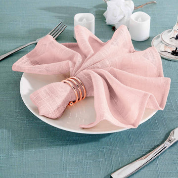 5 Pack Blush Slubby Textured Cloth Dinner Napkins, Wrinkle Resistant Linen 20"x20"