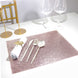 6 Pack | Blush Rose Gold Sparkle Placemats, Non Slip Decorative Rectangle Glitter Table Mat