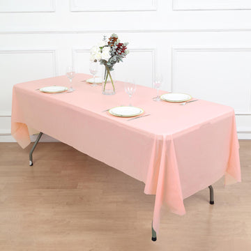 54"x108" Blush Waterproof Plastic Tablecloth, PVC Rectangle Disposable Table Cover