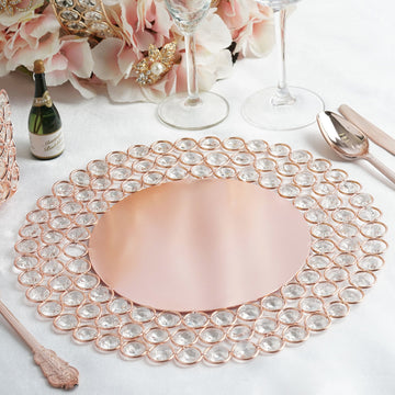 14" Rose Gold Wired Metal Acrylic Crystal Beaded Charger Plate