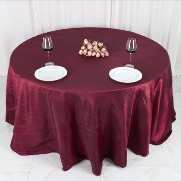 132" Burgundy Accordion Crinkle Taffeta Seamless Round Tablecloth