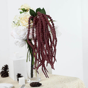 2 Pack | Burgundy Artificial Amaranthus Flower Stem Spray and Ivy Leaves | 32"