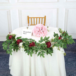 Burgundy Artificial Peony/Foliage Hanging Flower Garland Vine - Add Elegance to Your Event Decor