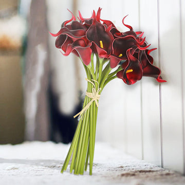 20 Stems | 14" Burgundy Artificial Poly Foam Calla Lily Flowers